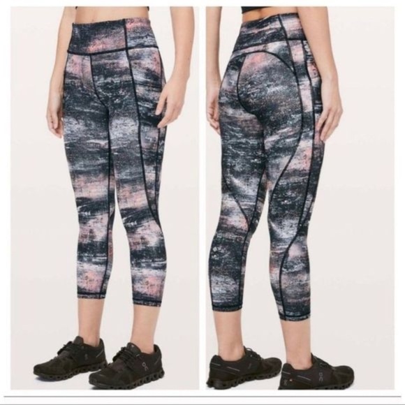 Lululemon Time To Sweat Crop Azurite Poppy Coral Multi SZ 4 - Picture 2 of 7